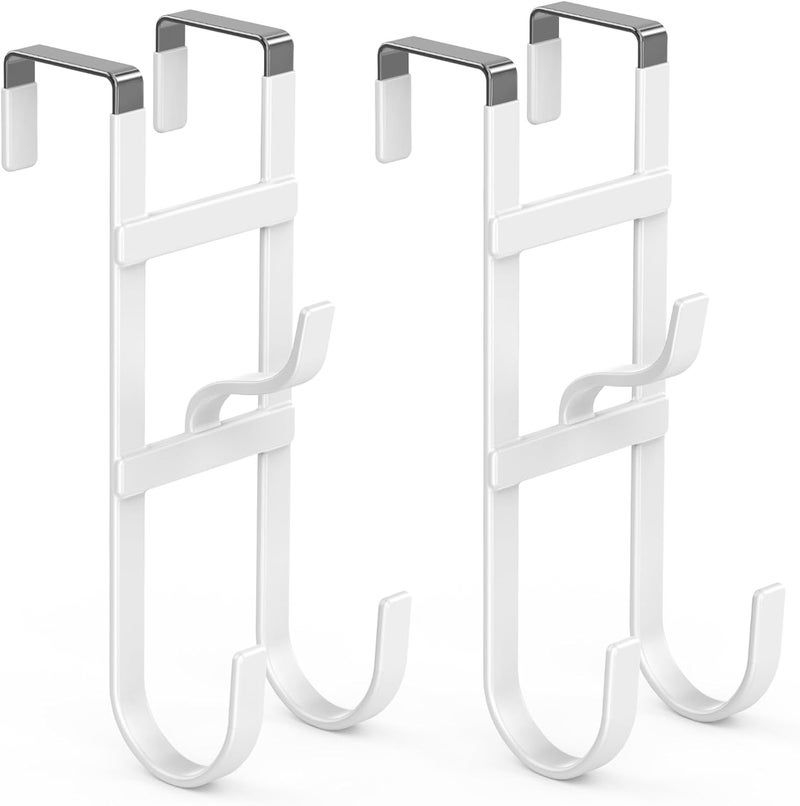 FYY Over The Door Hooks - 2 Pack Heavy Duty Triple-Hook Organizer Hanger with Non-Slip Rubber for Towels, Clothes, Hats & Bags Use in Bathroom, Bedroom, Kitchen - Fits Interior Doors Up to 1.6" White - Image 1